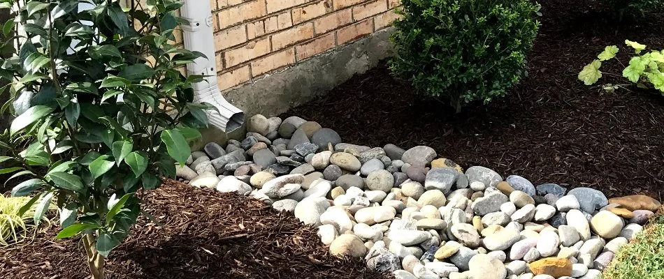 Rocks below a downspout in Bristow, VA.